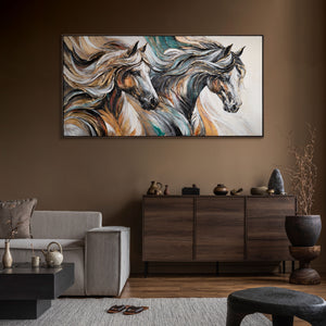 Wohnzimmer mit Pferdebild – elegante Tierkunst in neutralem Interieur