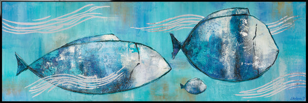 Moderne malerei acryl "Reisende Fische" 150x50cm