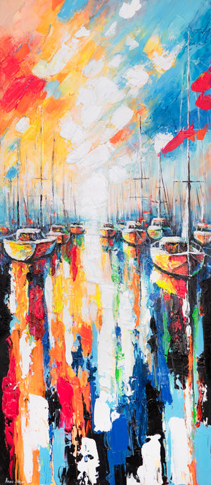 Handgemalte Bilder Unikate "Harmonie des Meeres" – bunte Acrylmalerei auf Leinwand 115x50cm