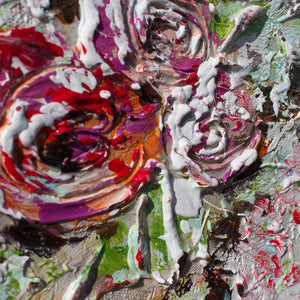 moderne acrylbilder abstrakt Detail der Blumen und Farben auf der Leinwand