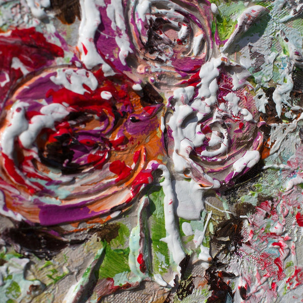 moderne acrylbilder abstrakt Detail der Blumen und Farben auf der Leinwand
