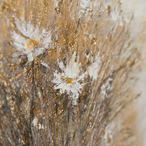 Zwei Segelboote auf goldenem Wasser – atmosphärisches Naturgemälde handgemalt in Gold und Grau