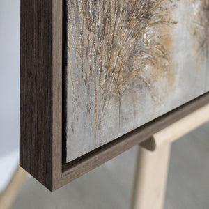 Handgemaltes impressionistisches Seengemälde „Wasserspiegel" – Segelboote in Gold & Grau, 50x70 cm mit grauem Rahmen
