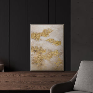 Goldene Wolken" im modernen Wohnzimmer – handgemaltes Beige-Gold Wandbild als edle Wanddeko