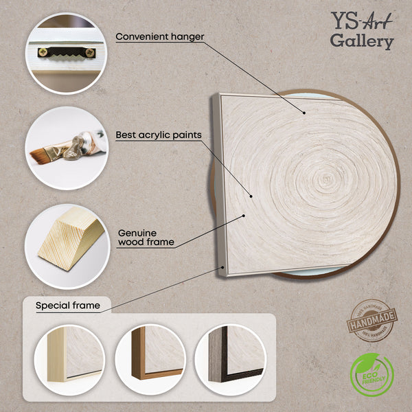 Minimalist wall decor – Textured acrylic painting in beige with frame “Echoes of Time”