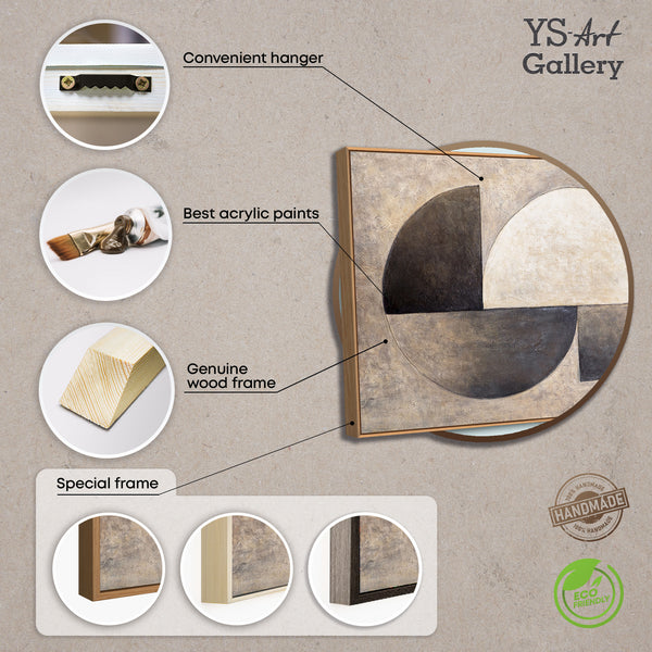 Hand-painted framed paintings – Modern beige wall decor “Duet of Semicircles”