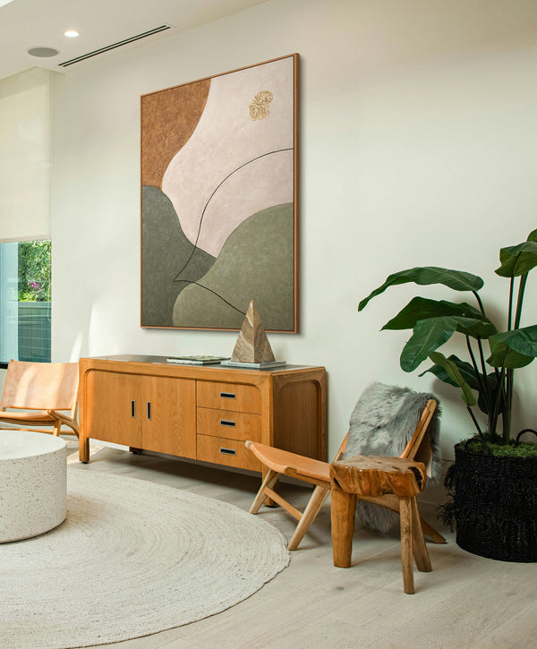 Abstraktes Wandbild mit Struktur in Beige, Grün & Gold – Modernes Acrylgemälde auf Leinwand