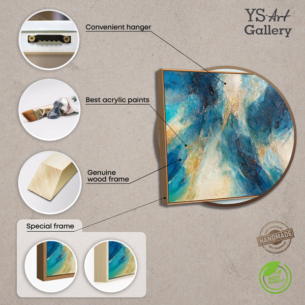 Hand-painted picture in ocean colors – Expressive acrylic art with frame “Glimmer of the Waves”