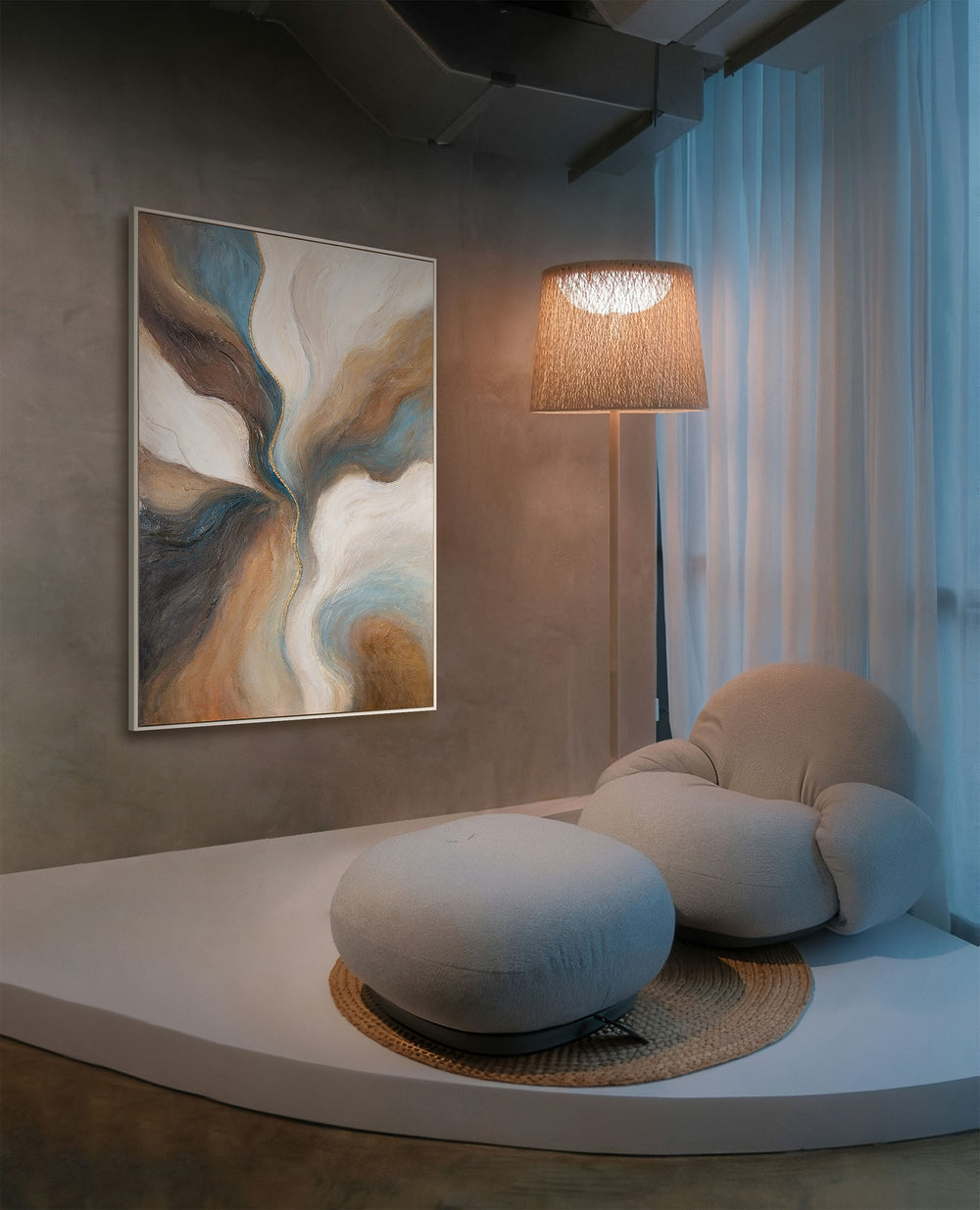 Modern Painting in Brown & Blue – Hand-Painted Wall Decor "Passing of Time"