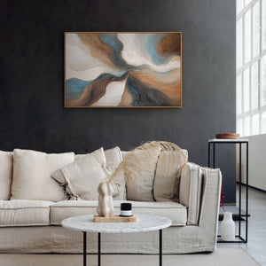 Modern painting in natural tones – Hand-painted picture with frame “Passage of Time”