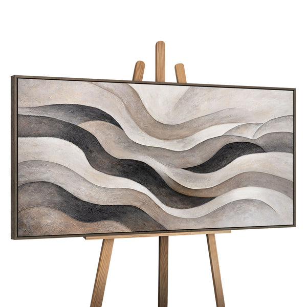 Abstract Canvas Painting in Beige and Gray – Textured Acrylic Painting "Sand Waves"