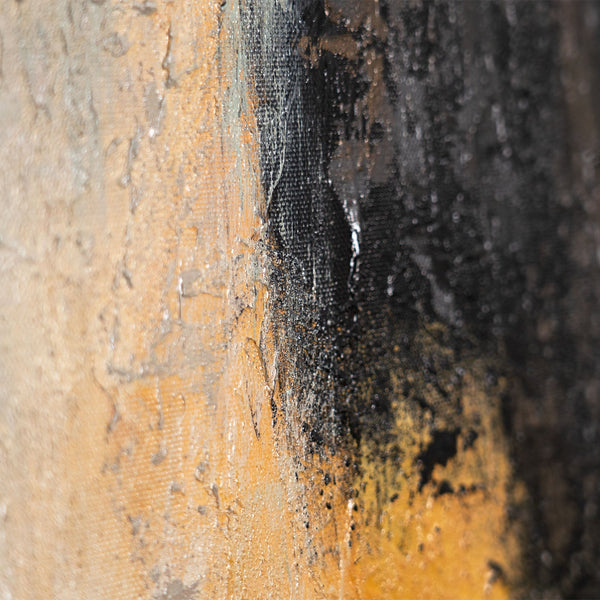 Abstract painting with frame - Modern wall art in beige, blue, and gold "Light transitions"