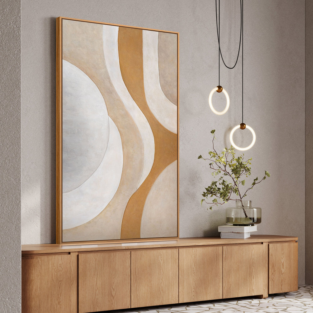 Abstraktes Acrylbild in warmen Naturtönen - Modernes Gemälde mit Rahmen „Wärmestrom“