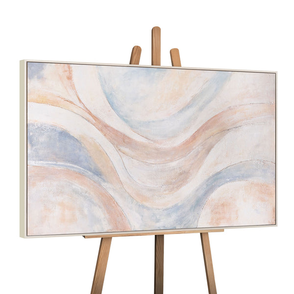 Abstract Acrylic Painting "Wind Lines" – Modern Wall Art in Beige, Blue & Pink