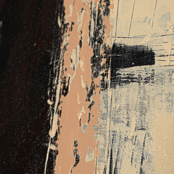 Abstraktes Acrylbild „Stille dazwischen“ – Handgemalte abstrakte Kunst in Beige und Schwarz