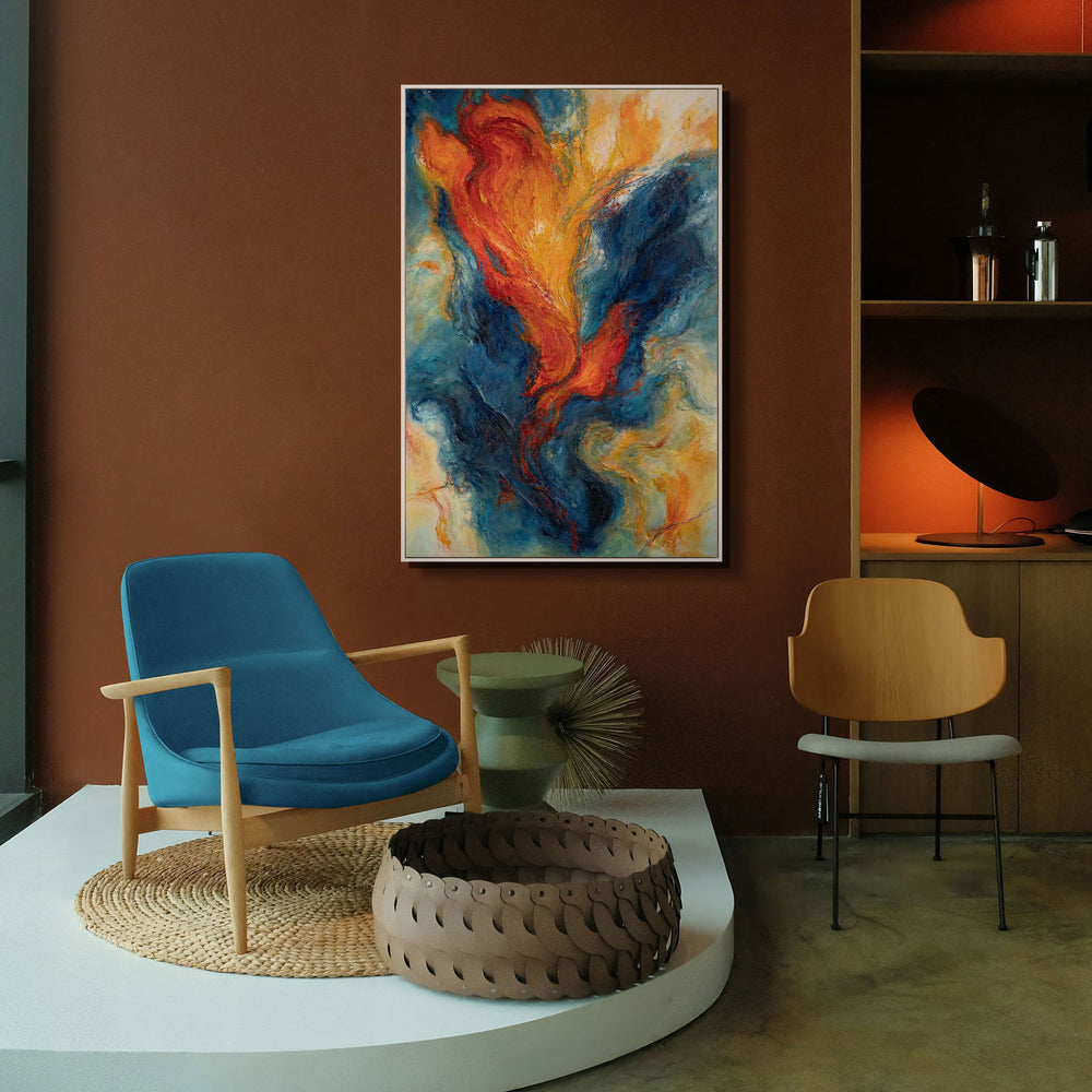 Abstrakte Kunst auf Leinwand „Verschmelzung der Energien“ – Farbstarkes Gemälde mit Rahmen