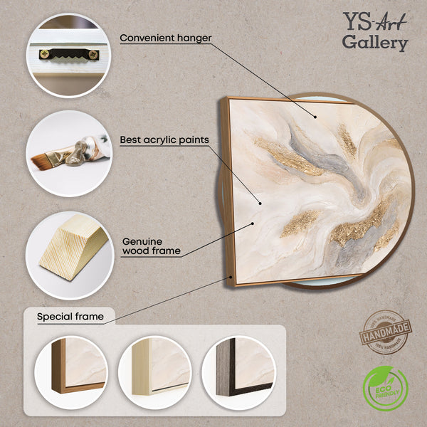 Modernes Struktur Gemälde in Naturtönen – Handgemalte Leinwandkunst mit Rahmen „Strahlende Ströme“