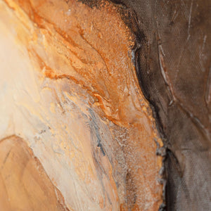 Abstraktes Leinwandbild mit mineralischer Textur in Orange