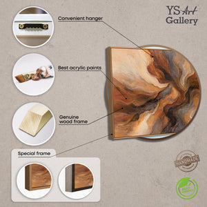 Produktübersicht eines abstrakten Leinwandbildes in Orangetönen mit Material