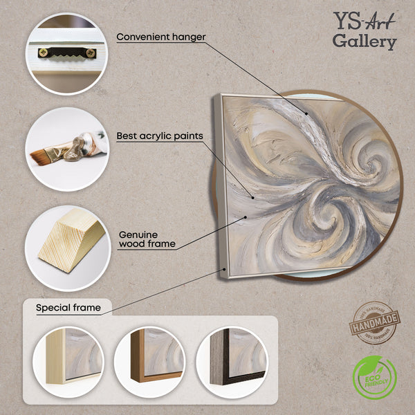 Modern abstract acrylic painting in beige grey – textured wall art “Sand and Clouds”