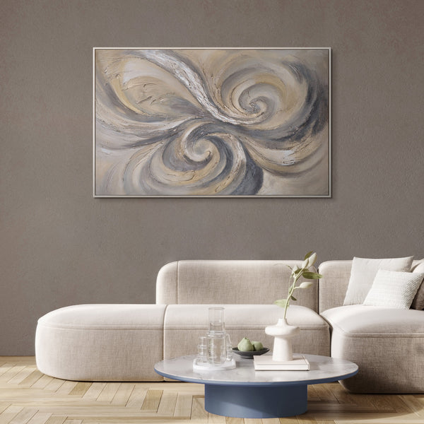 Modern abstract acrylic painting in beige grey – textured wall art “Sand and Clouds”