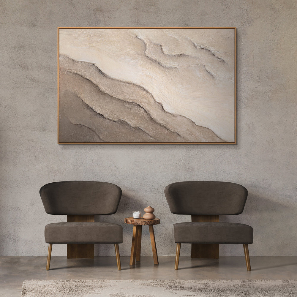 Abstraktes Leinwandbild in Beige und Sand mit Reliefstruktur