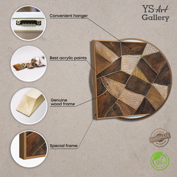 Material und Eigenschaften eines geometrischen Leinwandbildes in Holzoptik