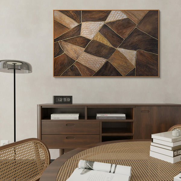 Geometrisches Acrylbild in Rahmen mit Goldstruktur – Wandkunst „Geometrie des Goldes“