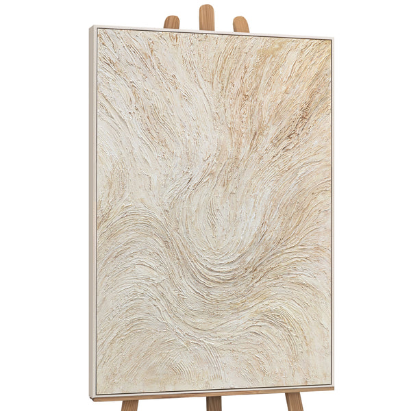 Gemälde mit Rahmen „Baumstrom“ – Abstrakte Kunst in Beige und Creme