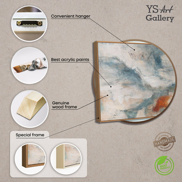 Abstraktes Wandbild in Blau, Beige und Rostorange, moderne Kunst auf Leinwand