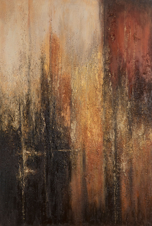 Handgemaltes Acrylbild mit Rahmen „Vertikalen der Zeit“ – Moderne Wandkunst in Gold-Braun