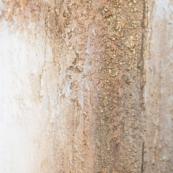 Abstrakte Texturmalerei mit Patina-Effekt in Braun und Beige, Leinwand Detail