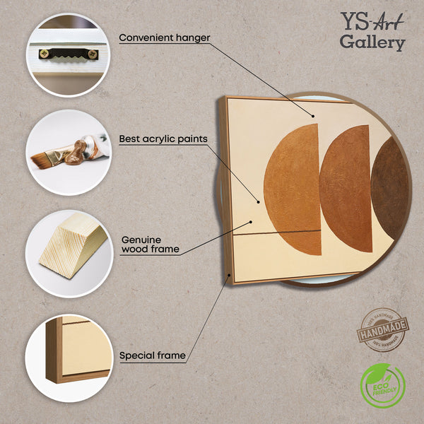 Material und Eigenschaften eines abstrakten Leinwandbildes in Terrakotta, Infografik