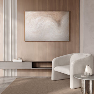 Abstract canvas painting "Light Stream" in light natural tones in a frame