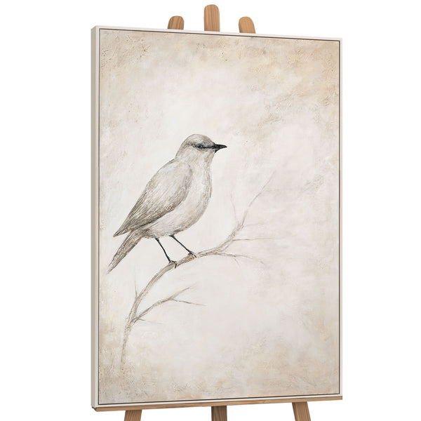 Gemälde mit Rahmen „Singende Pause“ – Acrylkunst mit Vogelmotiv