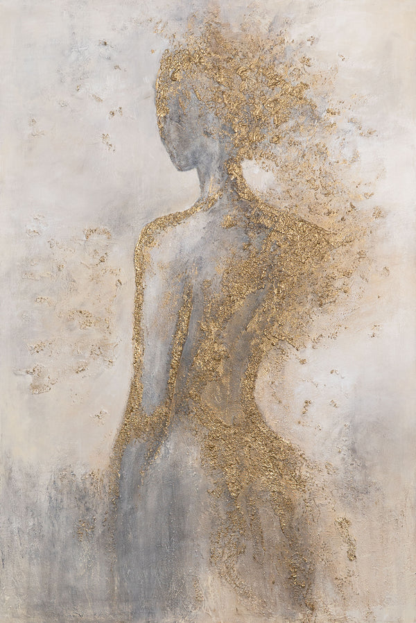 Handgemalte Kunst auf Leinwand „Goldene Aura“ – Abstrakte Gemälde mit Rahmen