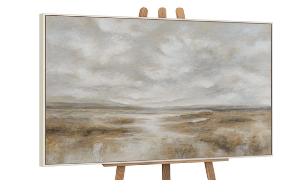 Leinwandbild mit Rahmen „Atem der Steppe“ – Handgemalte Landschaft in Naturtönen