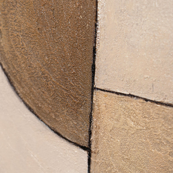 Runde Acrylbild „Ornamente der Zeit“ – Abstrakte Strukturkunst in Erdtönen