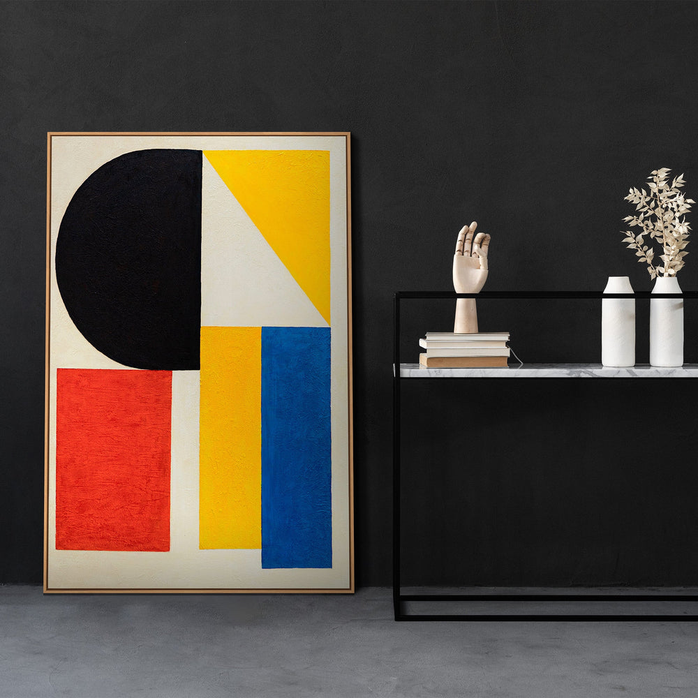 Modern acrylic painting with frame “Contrasts” – Abstract geometric shapes on canvas