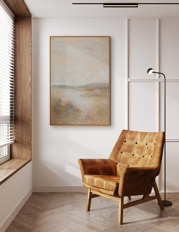 Modern framed painting "Foggy Morning" – textured acrylic painting on canvas