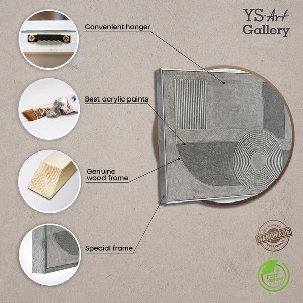 Modern painted pictures in a frame, a calm canvas painting "Grey Chord"