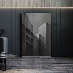 Gemälde Abstrakt mit Rahmen „Stadtkonturen“ – Moderne Acrylmalerei in Grau & Schwarz