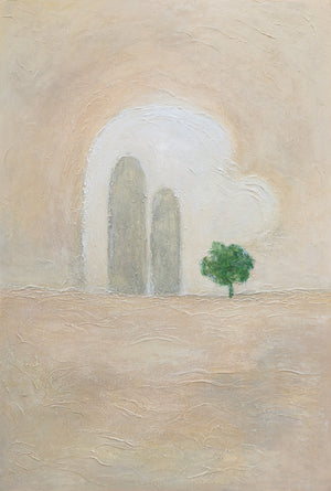 Abstraktes Acrylmalerei mit Rahmen „Grüner Akzent“ – Minimalistische Wandkunst auf Leinwand