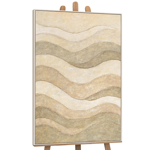 Abstract Wall Art with Texture in Beige, Green & Gold – Modern Acrylic Painting on Canvas