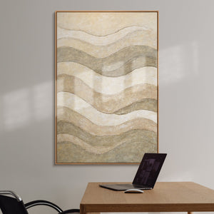 Abstract Wall Art with Texture in Beige, Green & Gold – Modern Acrylic Painting on Canvas