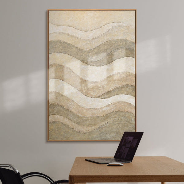 Abstract Wall Art with Texture in Beige, Green & Gold – Modern Acrylic Painting on Canvas