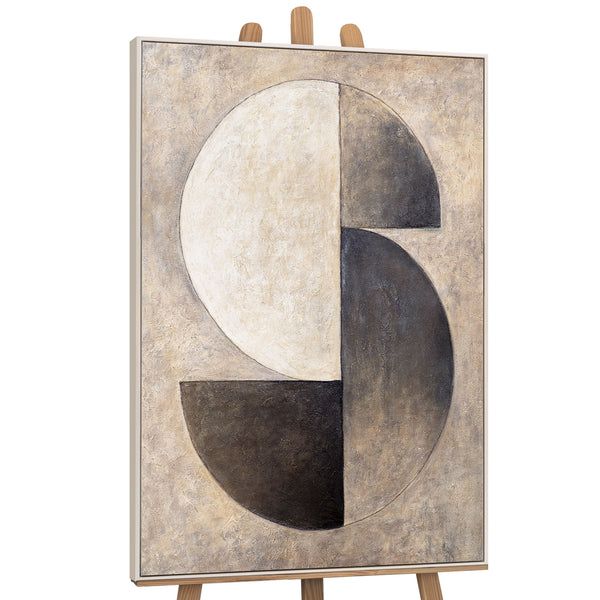 Textured Painting Beige & Black – Abstract Art on Canvas "Duet of Half Circles"