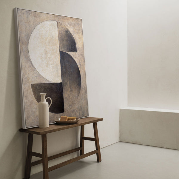 Textured Painting Beige & Black – Abstract Art on Canvas "Duet of Half Circles"