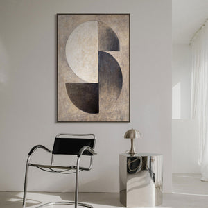 Textured Painting Beige & Black – Abstract Art on Canvas "Duet of Half Circles"