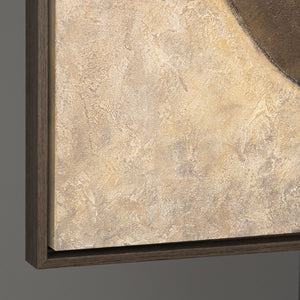 Rückseite eines abstrakten Leinwandbildes mit Künstlerbeschriftung und Holzrahmen